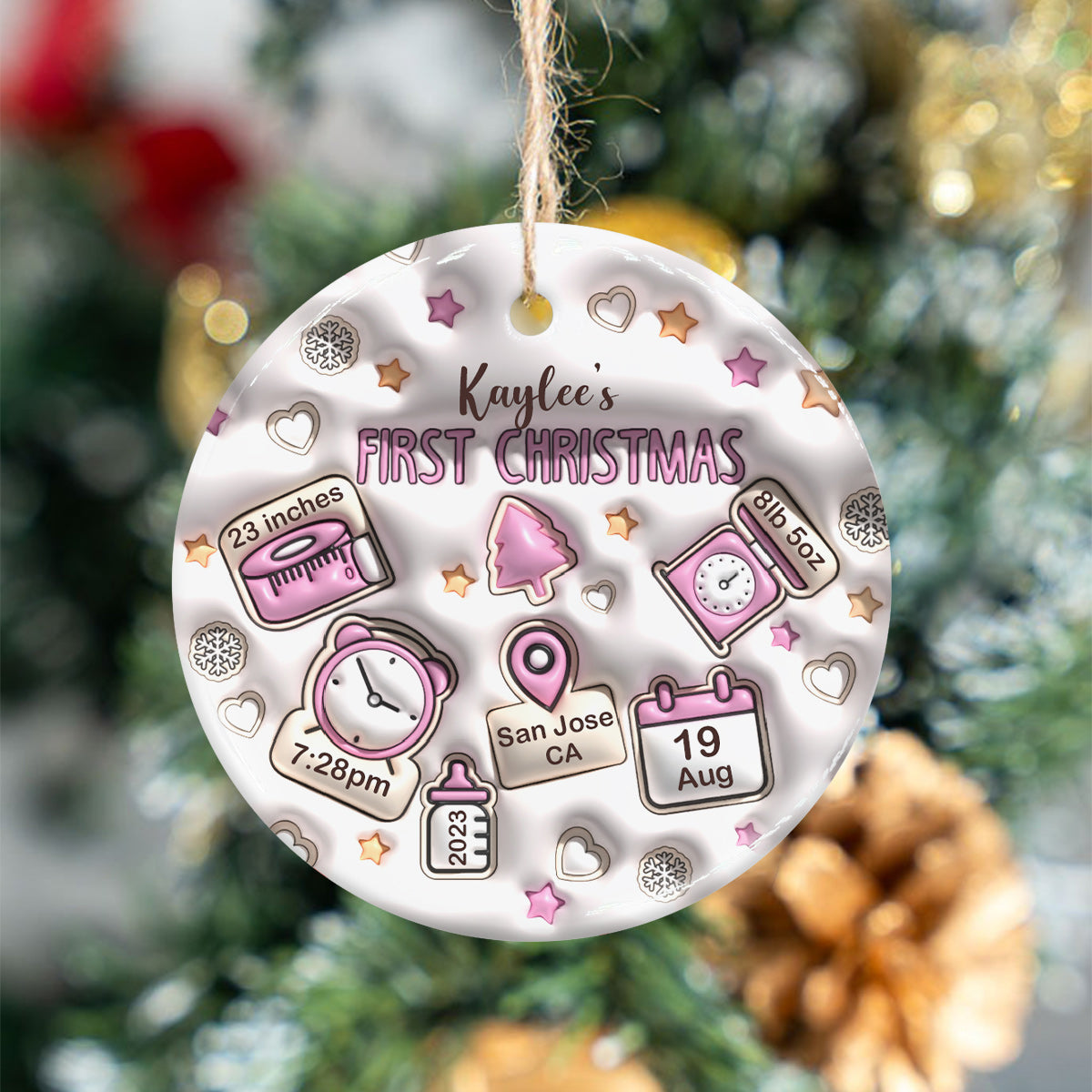 Aufblasbare Geburtsdaten für Babys – Geschenk für Neugeborene, Mama, Papa, Enkel, Enkelin – Personalisierte Keramik-Kreis-Dekoration