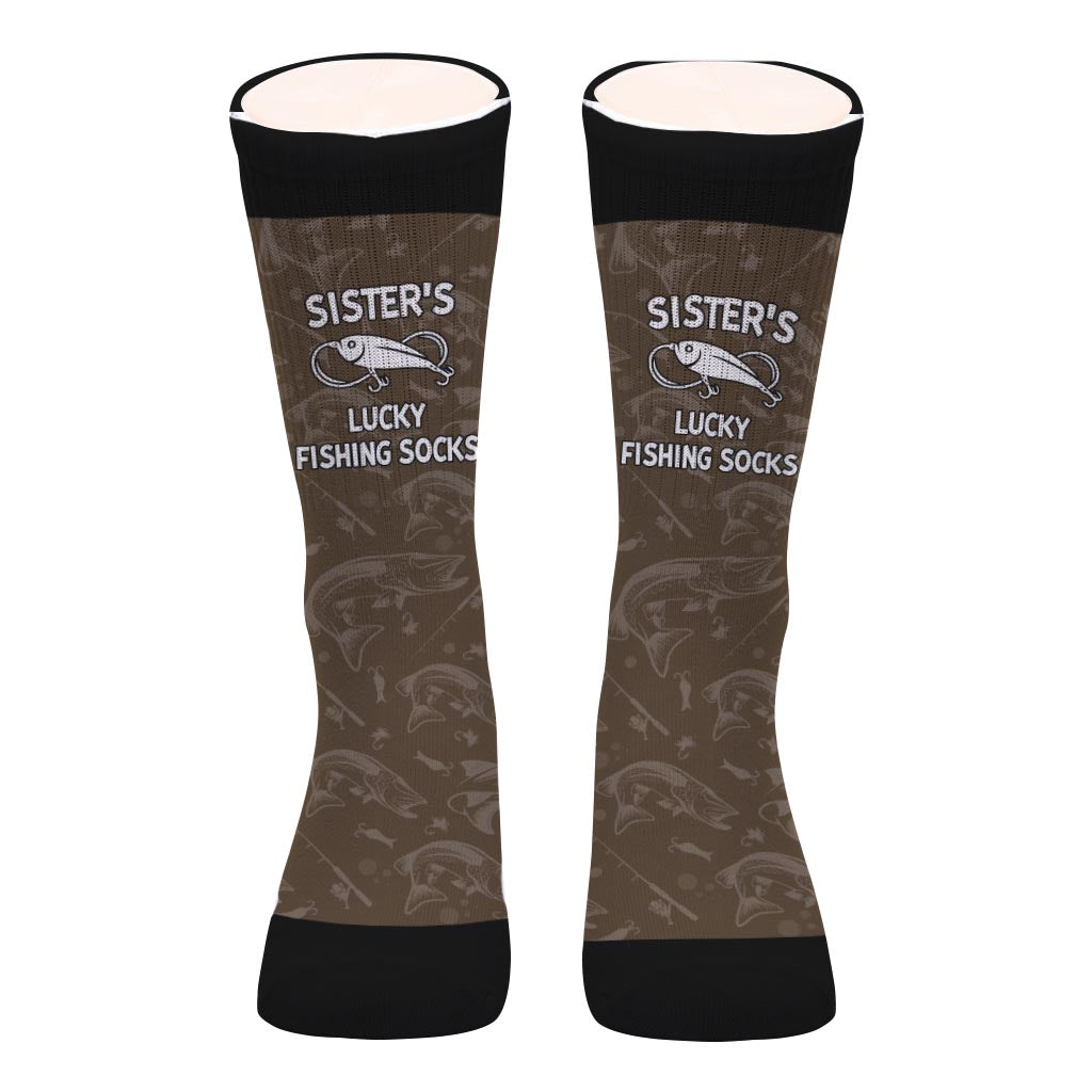 Glückssocken mit Anglermotiv – Geschenk für Papa, Onkel, Tante, Oma, Opa, Mama, Sohn, Tochter, Bruder, Schwester, Enkelin, Enkel, Ehemann, Ehefrau, Freund, Freundin, Freund, Kollege – Personalisierte Socken