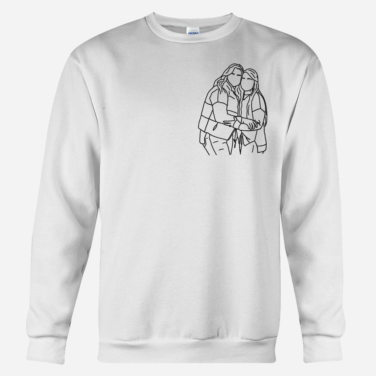 Individuelle Strichzeichnung – Personalisierter, bestickter Pullover für die beste Freundin