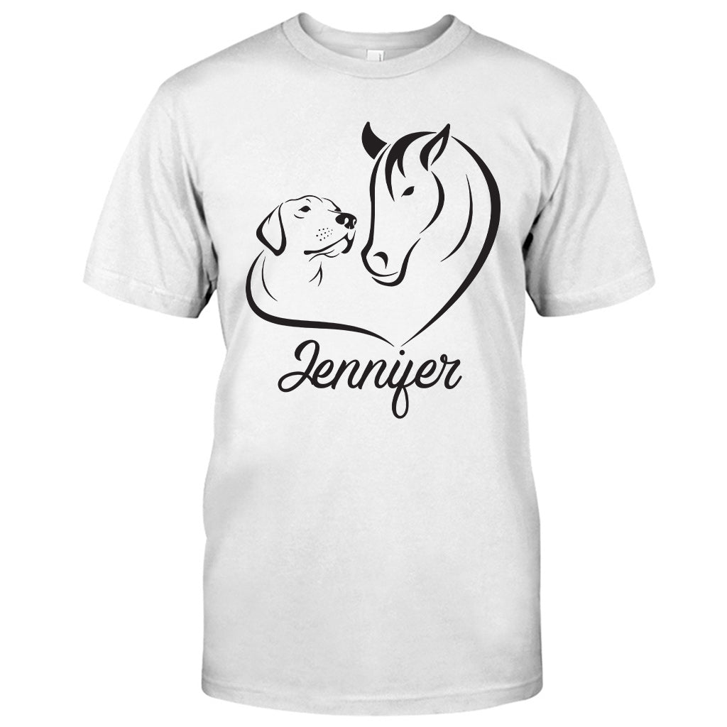 Pferd und Hund – Personalisiertes Pferde-T-Shirt und Hoodie