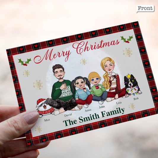 Frohe Weihnachten! Personalisierte QR-Grußkarte mit Büffelkaromuster