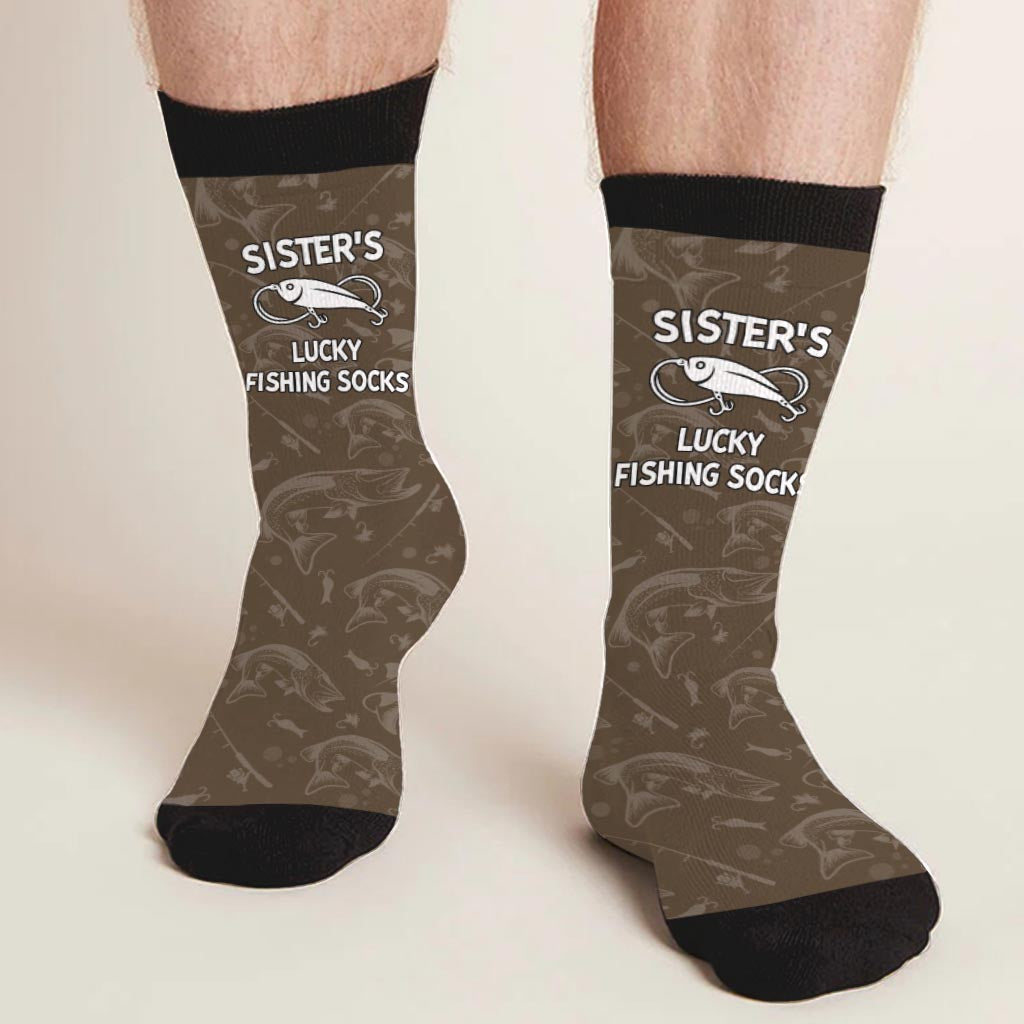 Glückssocken mit Anglermotiv – Geschenk für Papa, Onkel, Tante, Oma, Opa, Mama, Sohn, Tochter, Bruder, Schwester, Enkelin, Enkel, Ehemann, Ehefrau, Freund, Freundin, Freund, Kollege – Personalisierte Socken