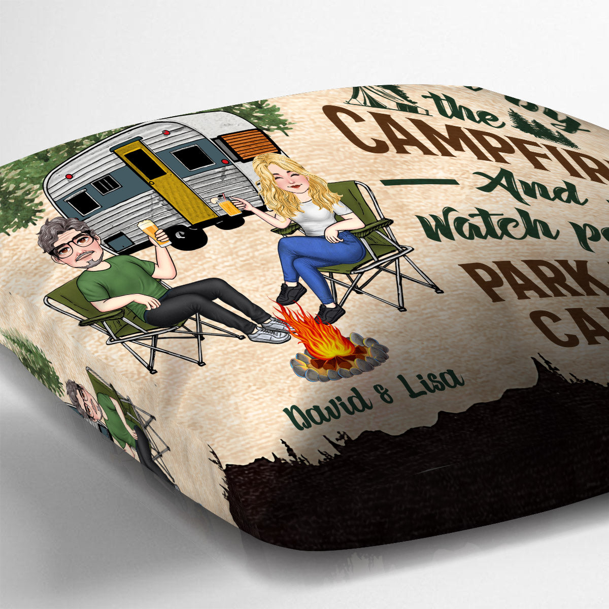 Let's Sit By The Campfire - Personalized Camping Throw Pillow