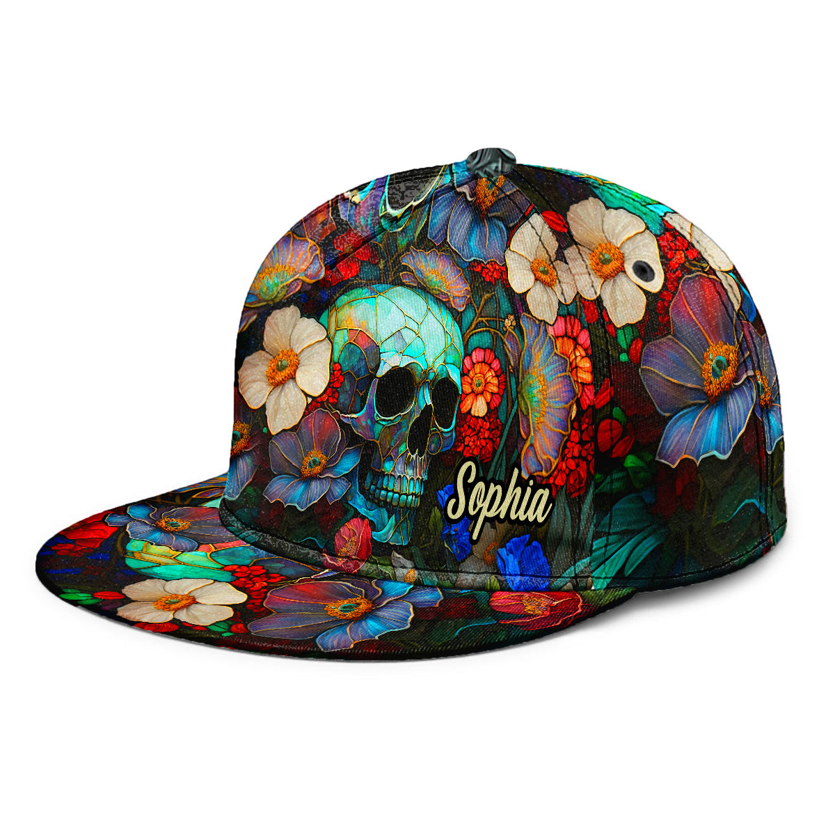 Totenkopf mit Blumenmuster – Personalisierte Totenkopf-Snapback-Kappe
