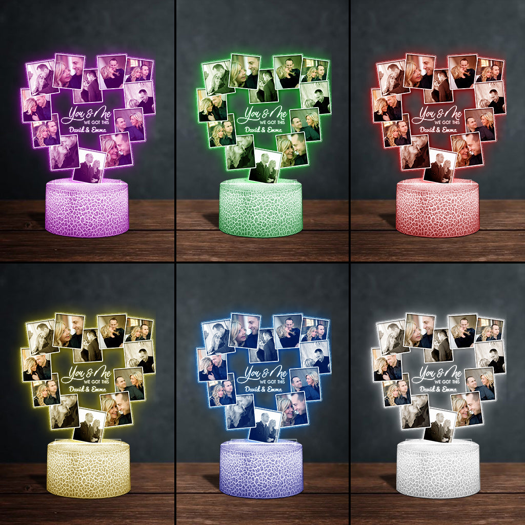 „Du und ich, wir schaffen das“ – Geschenk für Ehemann, Ehefrau, Freund, Freundin – Personalisierte, geformte Leuchtplatte