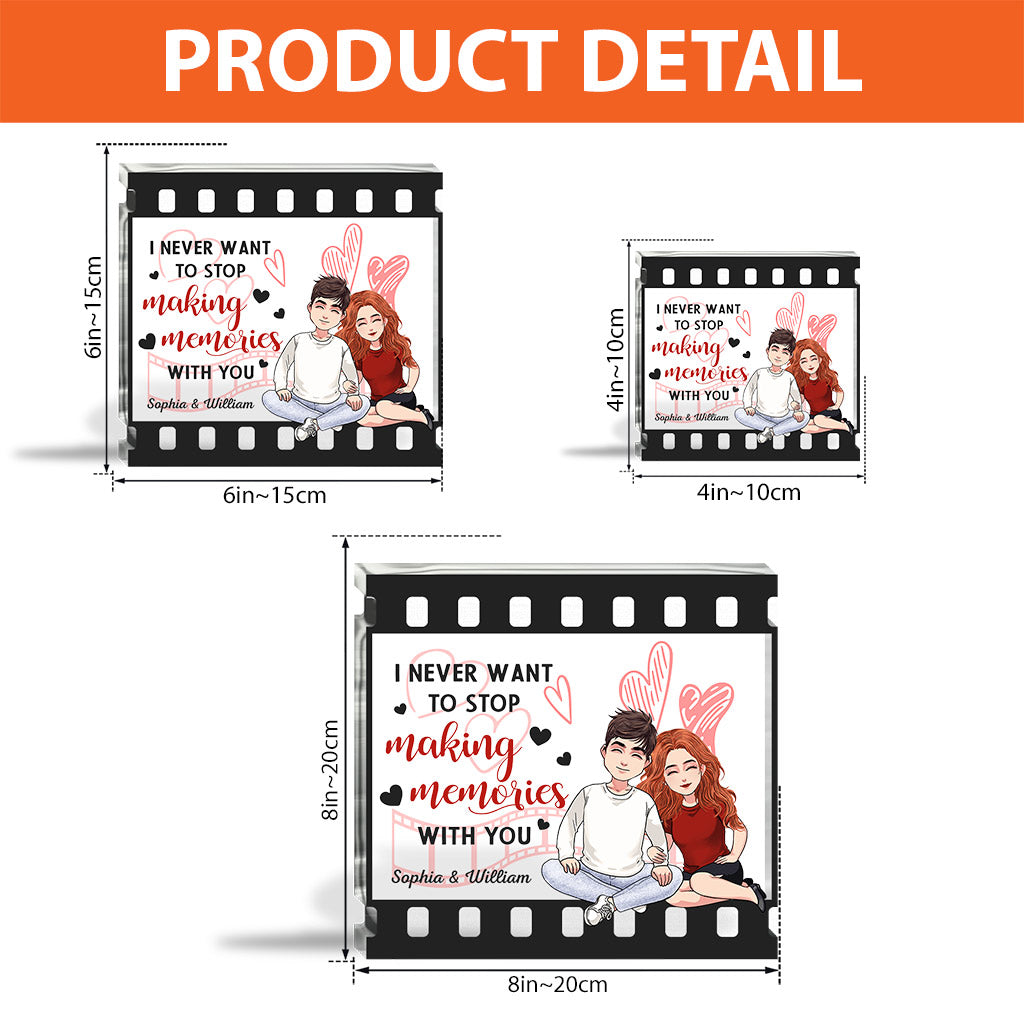 Ich möchte niemals aufhören, Erinnerungen mit dir zu sammeln – personalisierte Acrylplakette in individueller Form für Paare