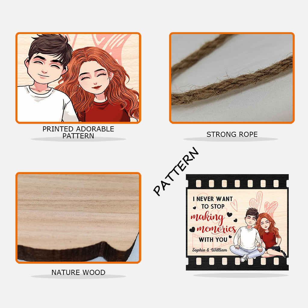 Ich möchte niemals aufhören, Erinnerungen mit dir zu sammeln – personalisiertes Holzschild für Paare