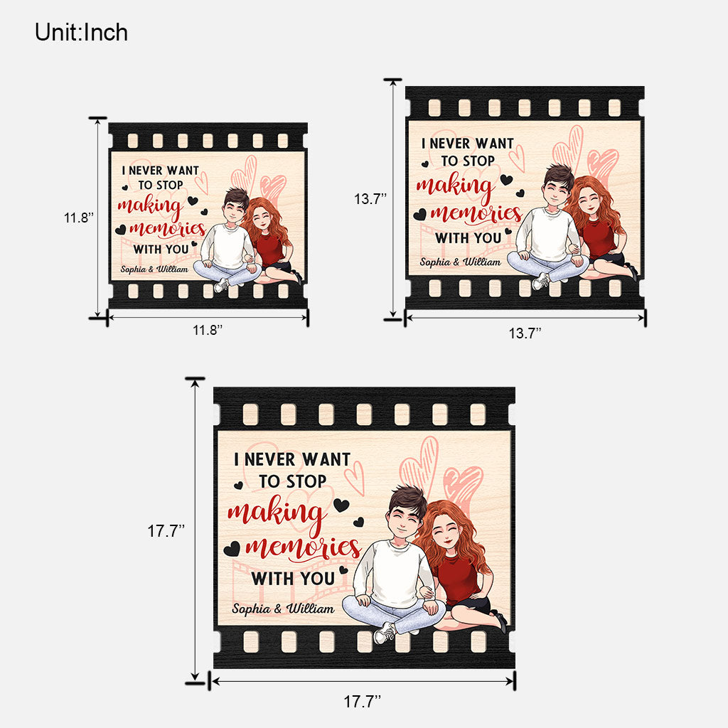 Ich möchte niemals aufhören, Erinnerungen mit dir zu sammeln – personalisiertes Holzschild für Paare