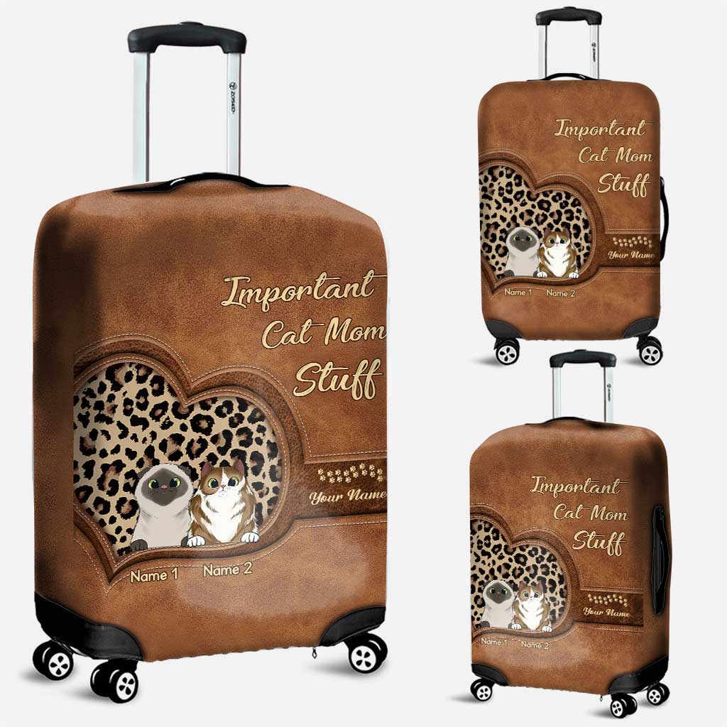Important Cat Mom Stuff - Personalized Luggage Cover