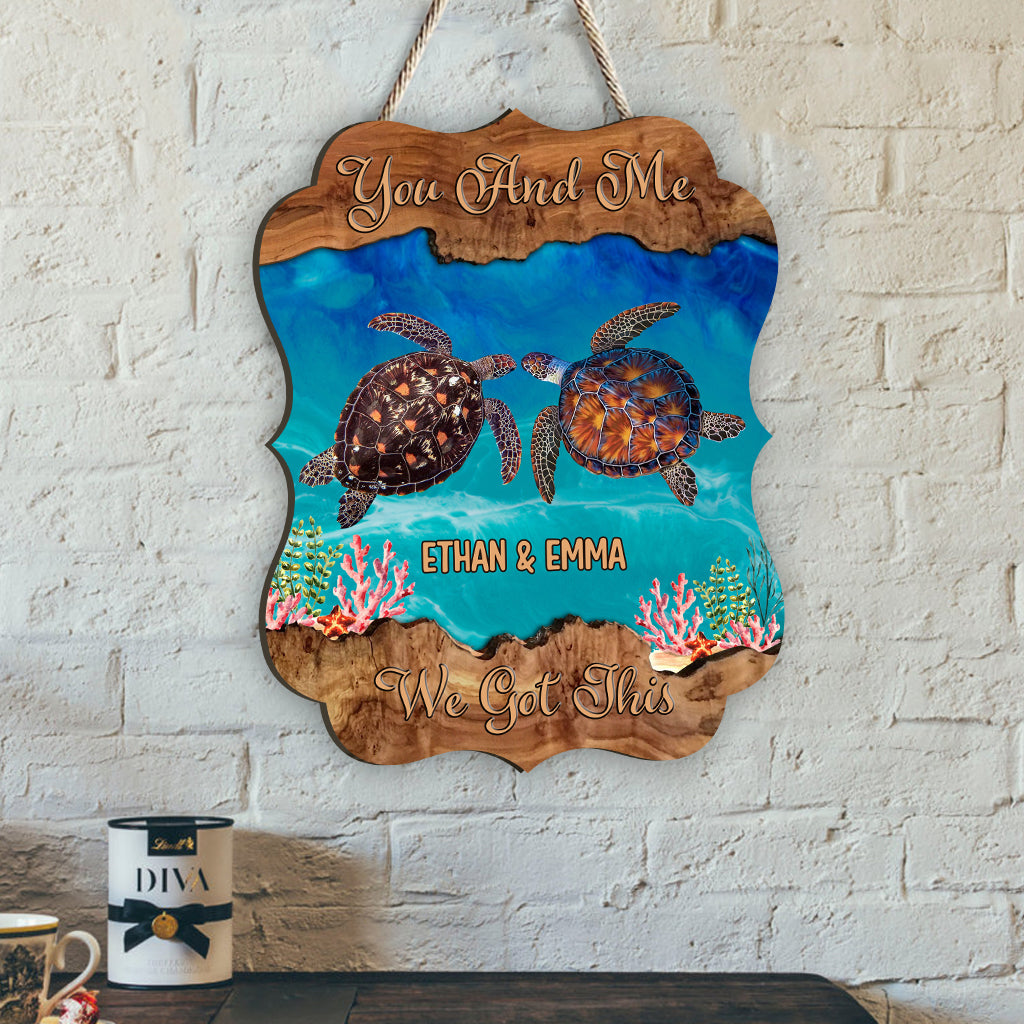 „Du und ich, wir schaffen das“ – personalisiertes Schildkröten-Holzschild