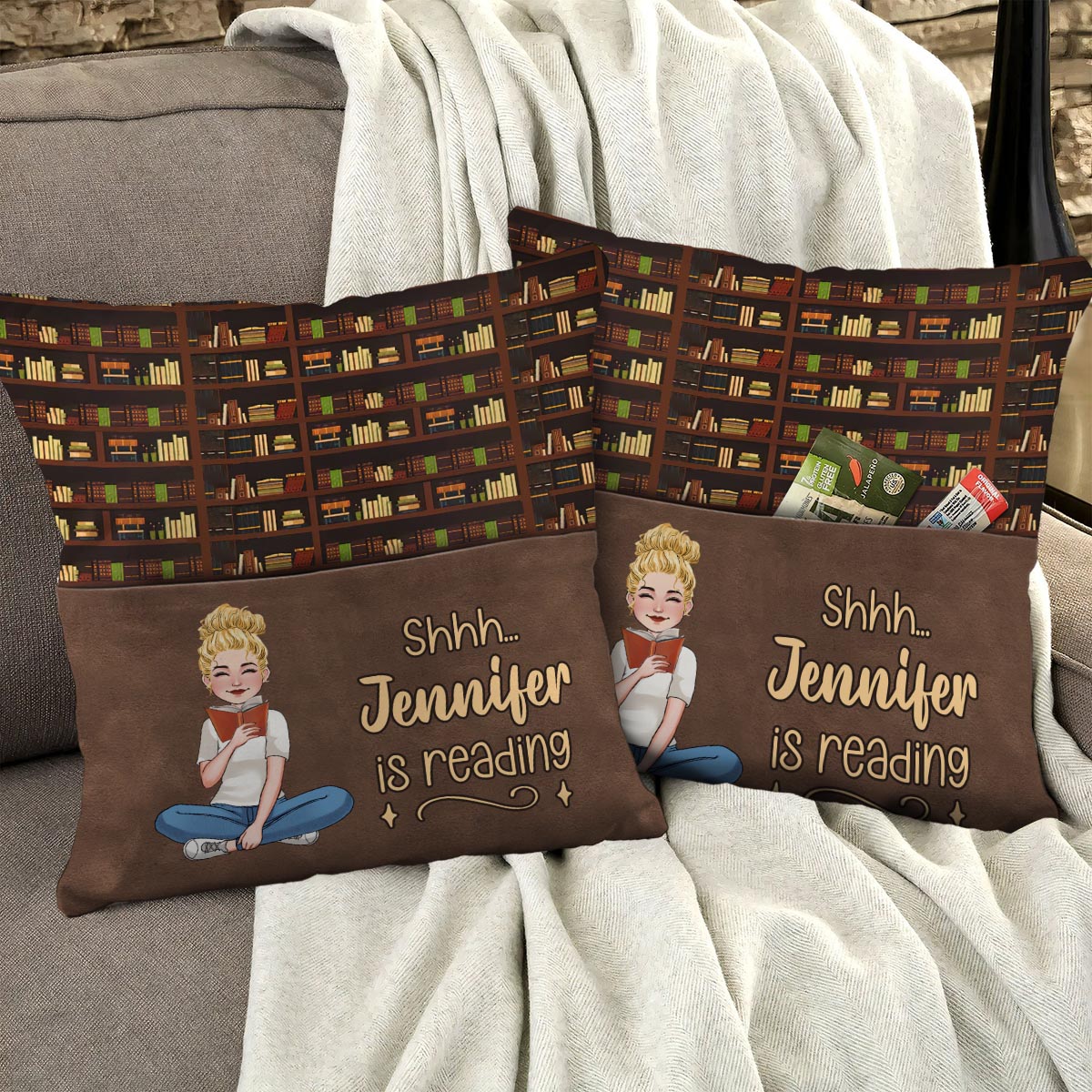 „Ruhe, ich lese“ – personalisiertes Buchkissen
