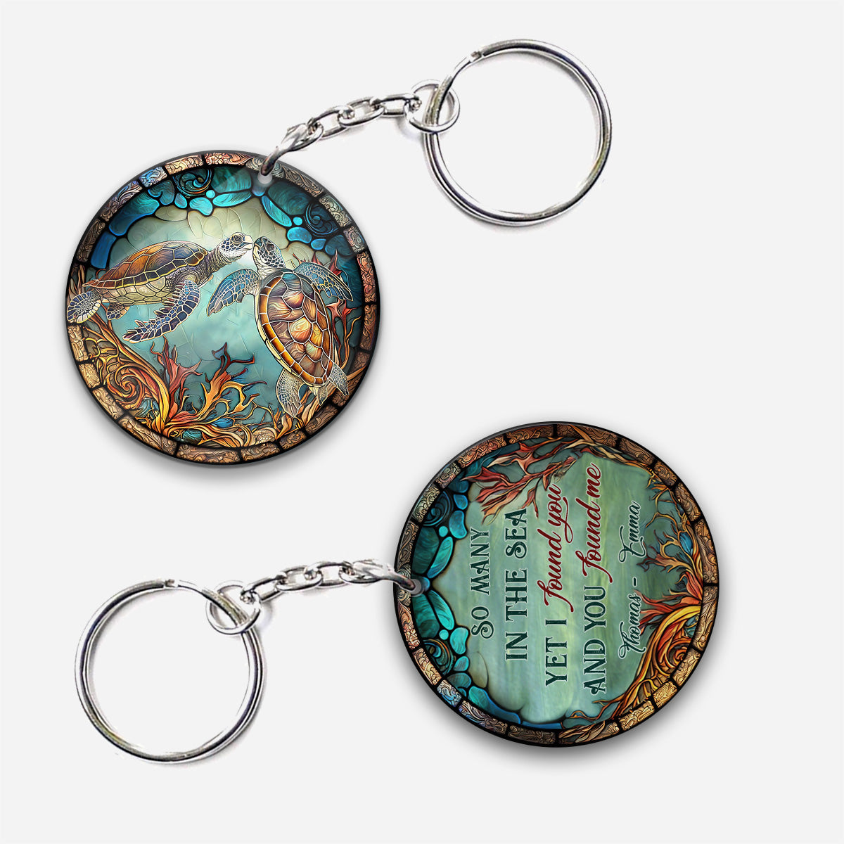 Du und ich und das Meer – Personalisierter Schildkröten-Schlüsselanhänger (beidseitig bedruckt)