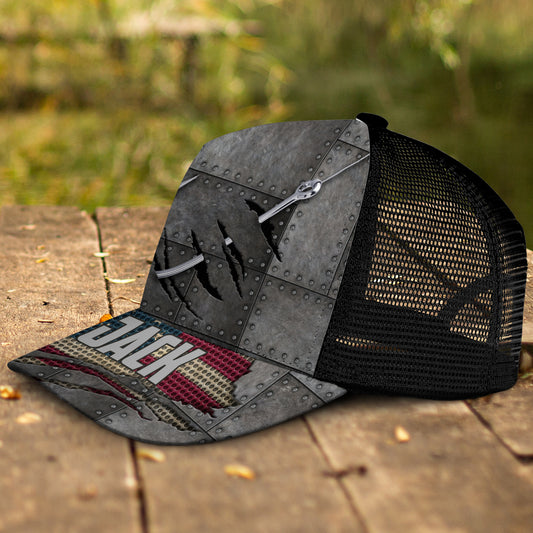 Red White Blue Anglers - Personalized Fishing Trucker Hat (Black Mesh)