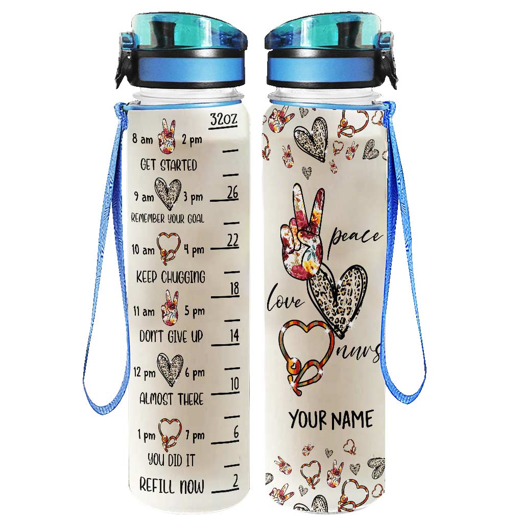 Peace Love Nurse – Personalisierte Trinkflasche für Krankenschwestern mit Tracker