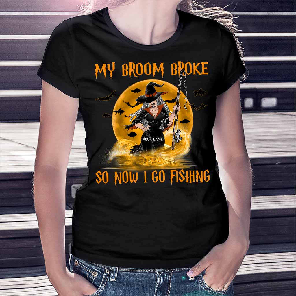Mein Besen ist kaputt, ich gehe angeln – personalisiertes T-Shirt und Hoodie