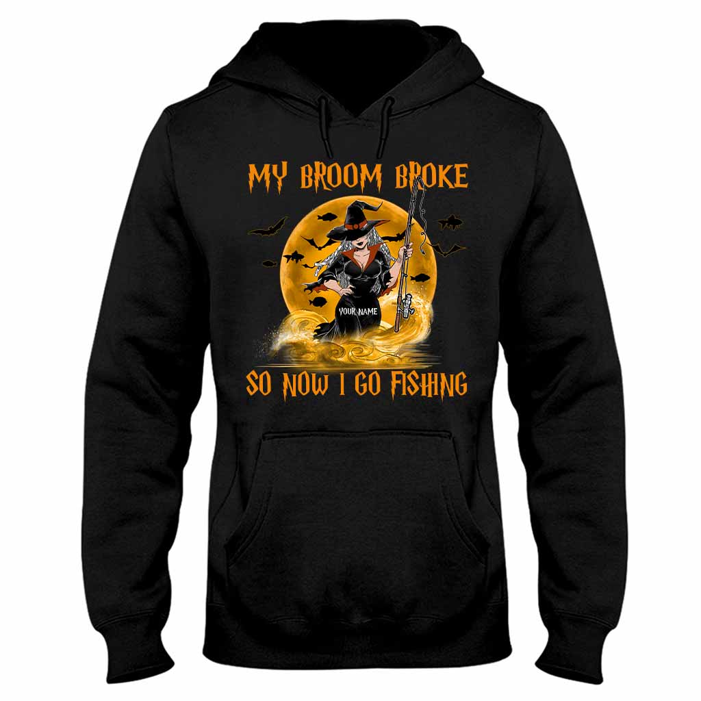 Mein Besen ist kaputt, ich gehe angeln – personalisiertes T-Shirt und Hoodie