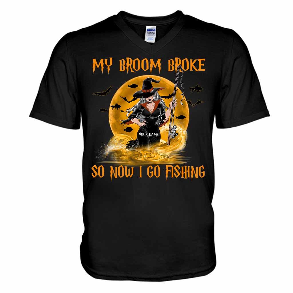 Mein Besen ist kaputt, ich gehe angeln – personalisiertes T-Shirt und Hoodie