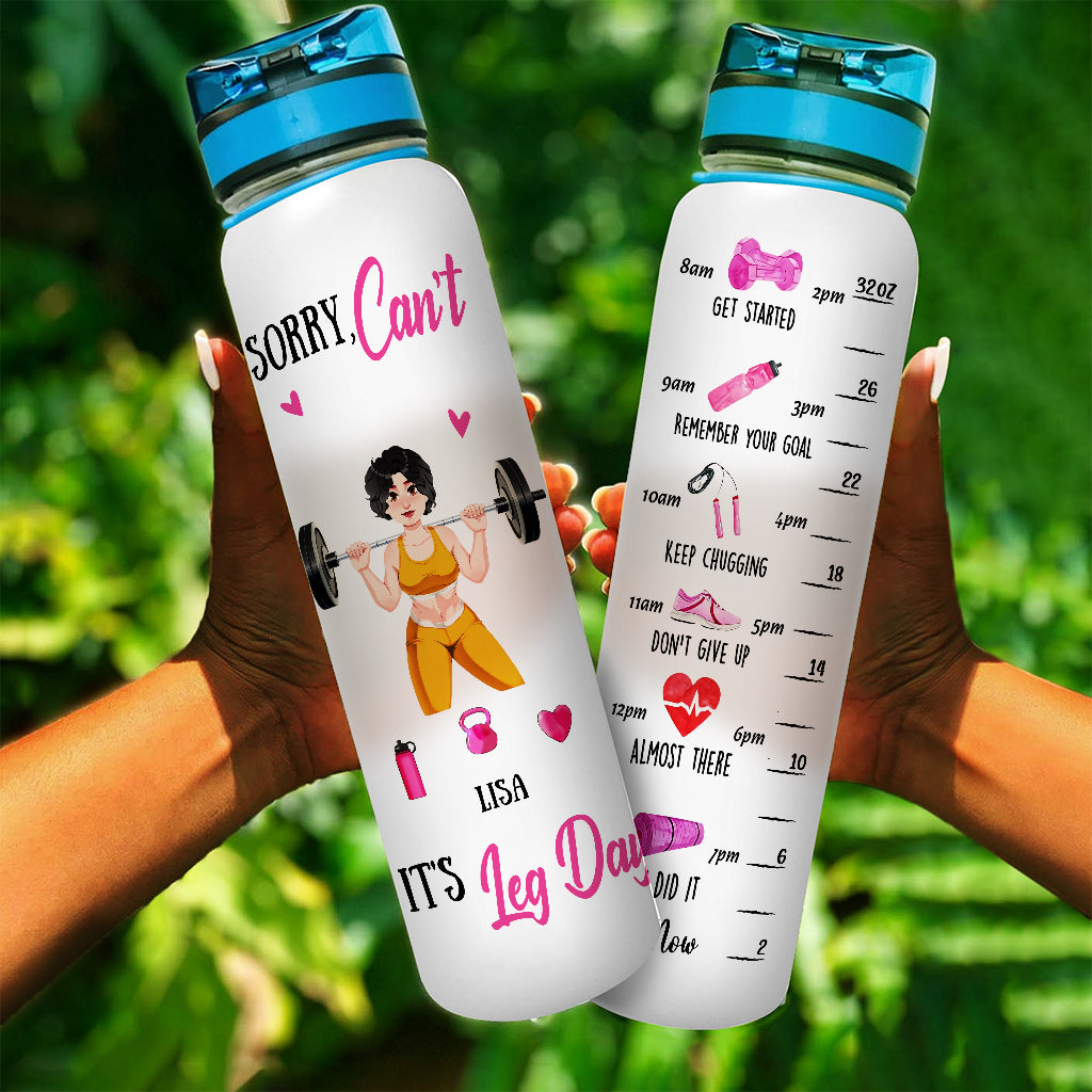 Tut mir leid, geht nicht, heute ist Beintag – Personalisierte Fitness-Wasserflasche mit Tracker