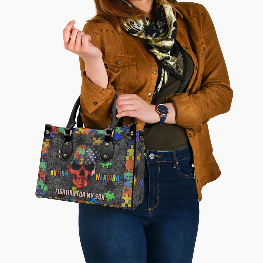 Autism Warrior – Kampf für meinen Sohn – Personalisierte Lederhandtasche zur Sensibilisierung für Autismus