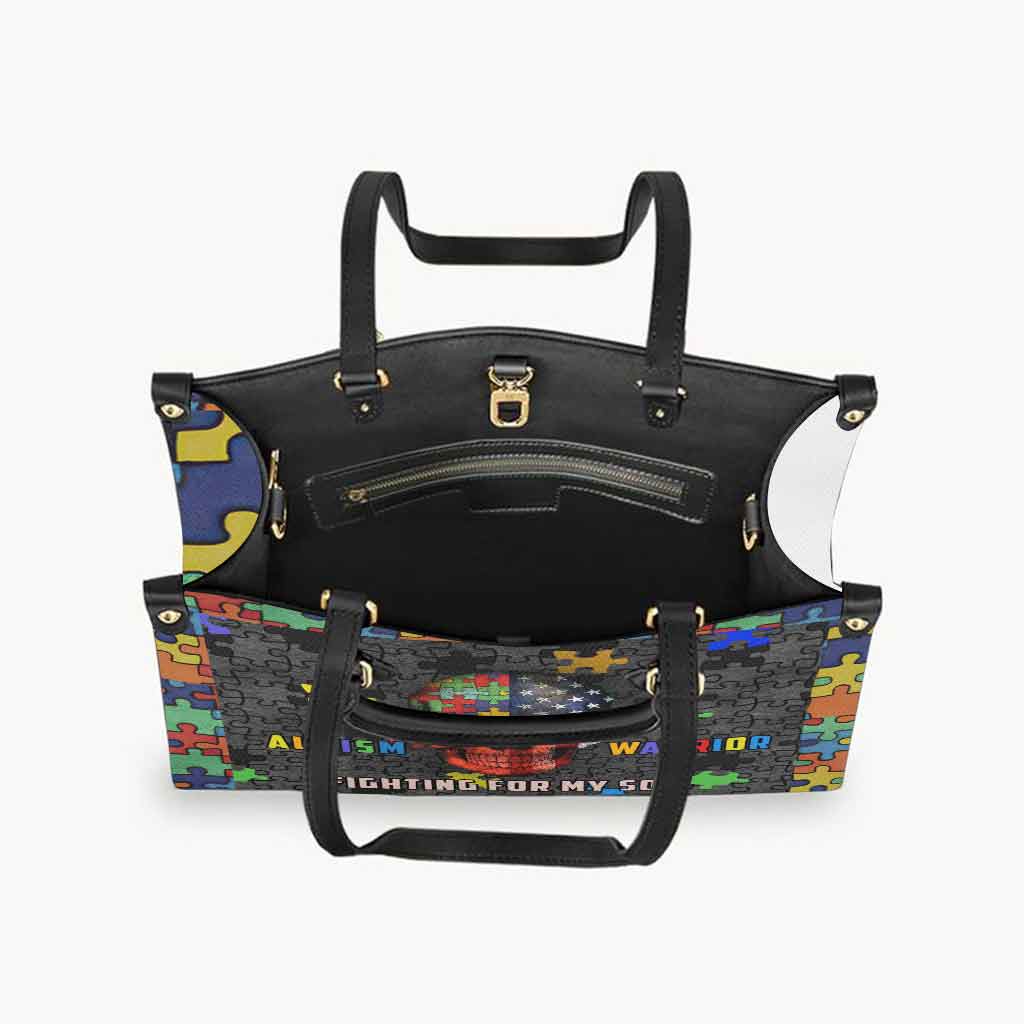 Autism Warrior – Kampf für meinen Sohn – Personalisierte Lederhandtasche zur Sensibilisierung für Autismus