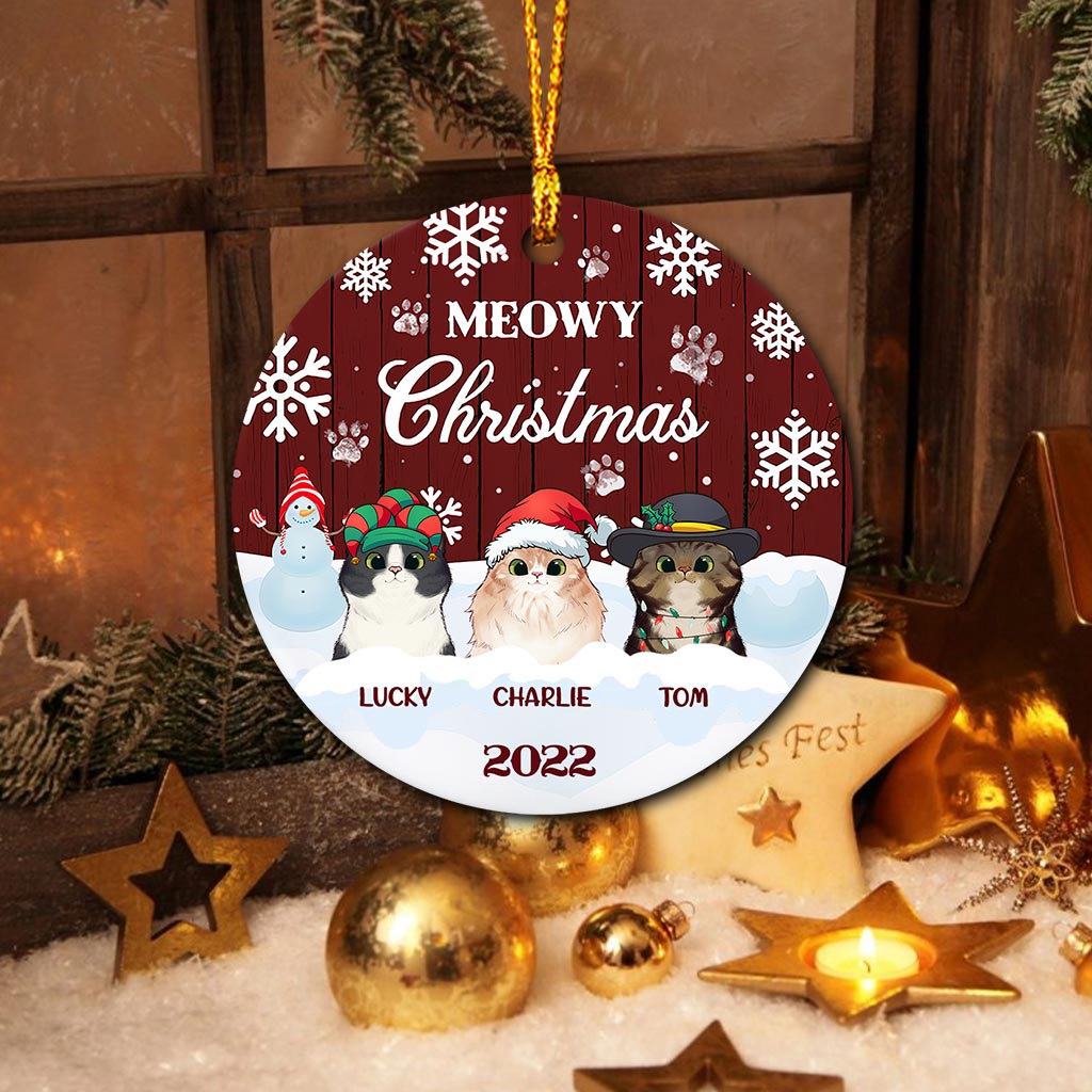Miau-Weihnachten – Personalisierter Weihnachtsschmuck mit Katze (beidseitig bedruckt)