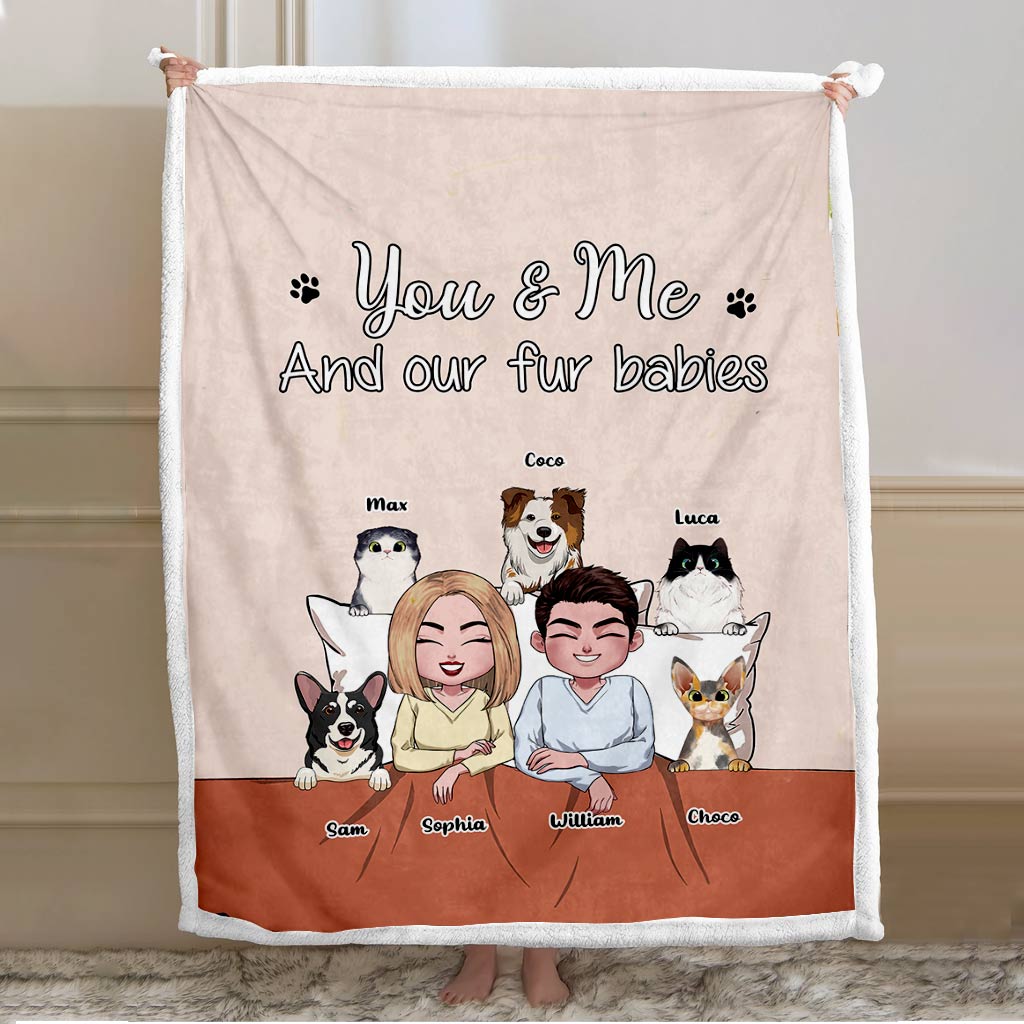 You & Me And Our Fur Babies - Personalized Couple Blanket