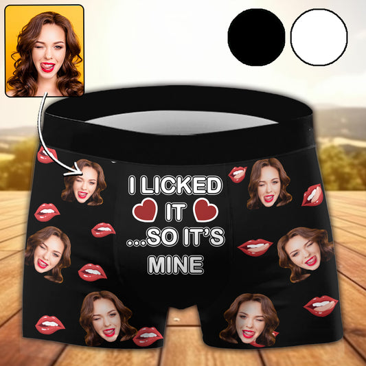 Personalisierte Boxershorts mit Fotoaufdruck „Ich hab’s abgeleckt, also gehört’s mir“ – Geschenk für Ehemann, Freund