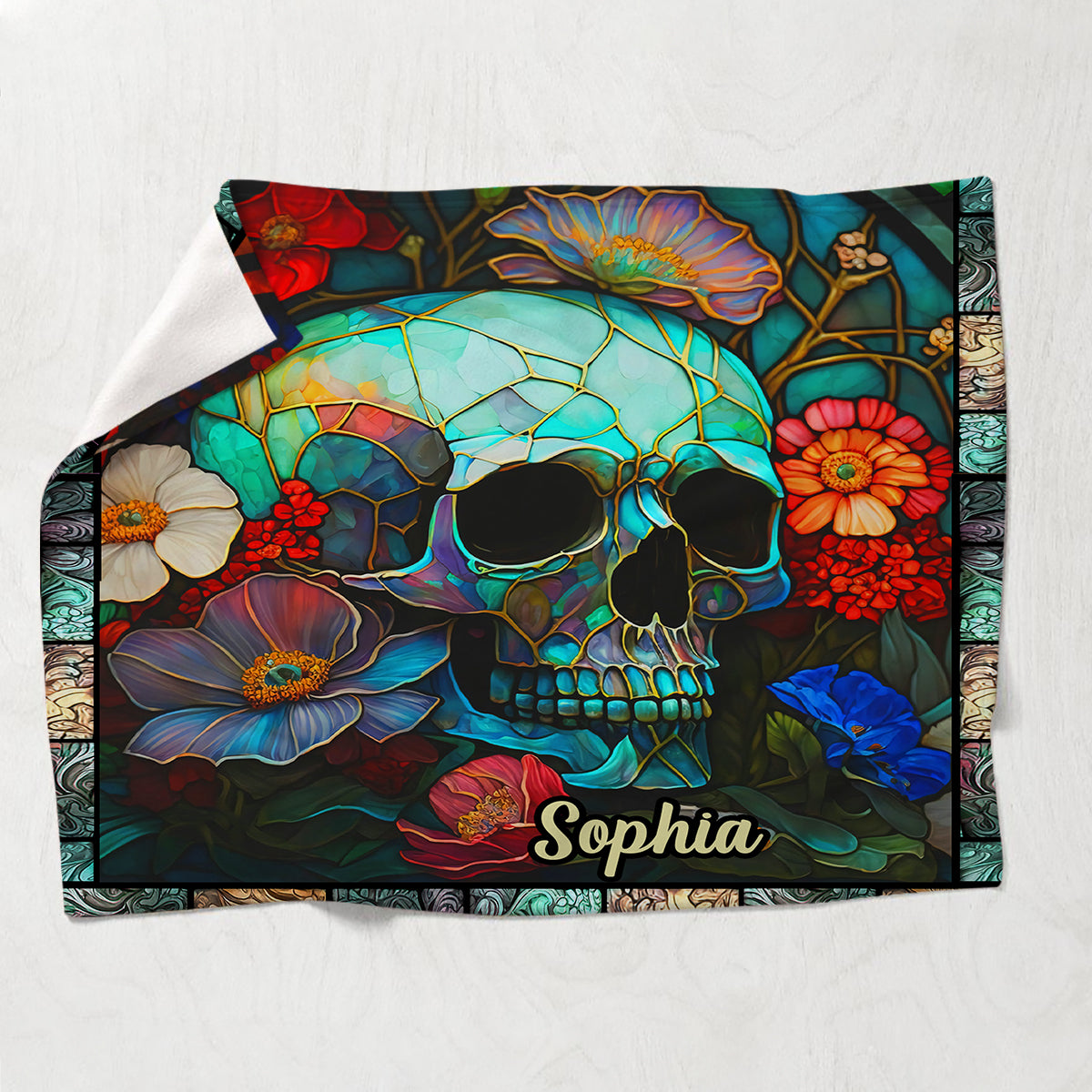 Totenkopf mit Blumenmuster – personalisierte Totenkopfdecke