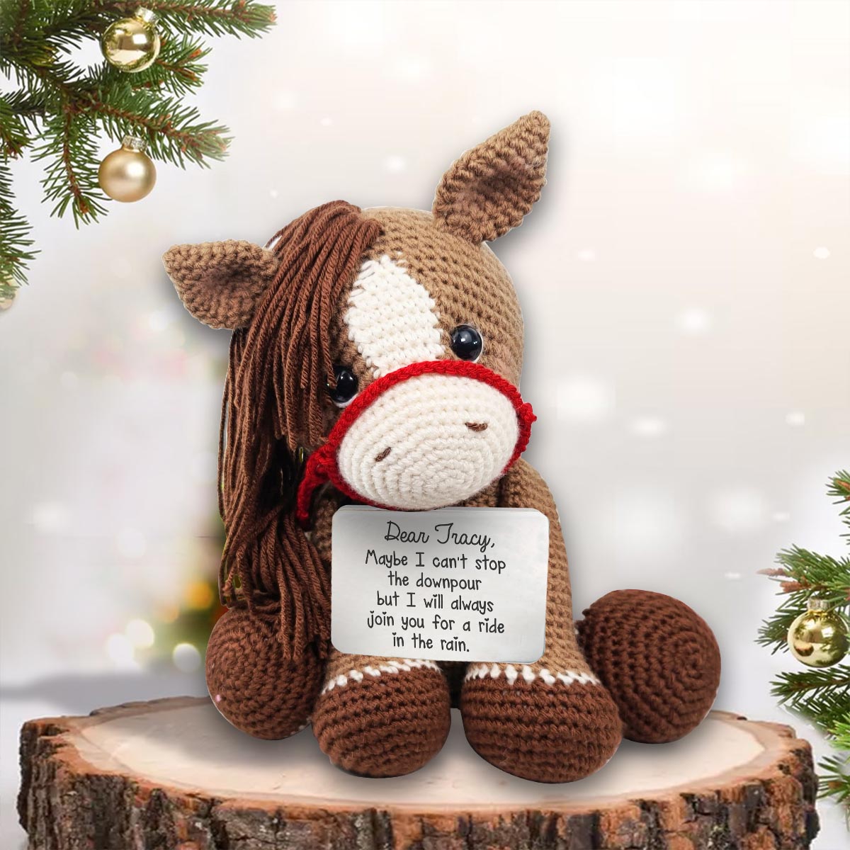 Reite mit mir – Personalisierte handgestrickte Pferdefigur