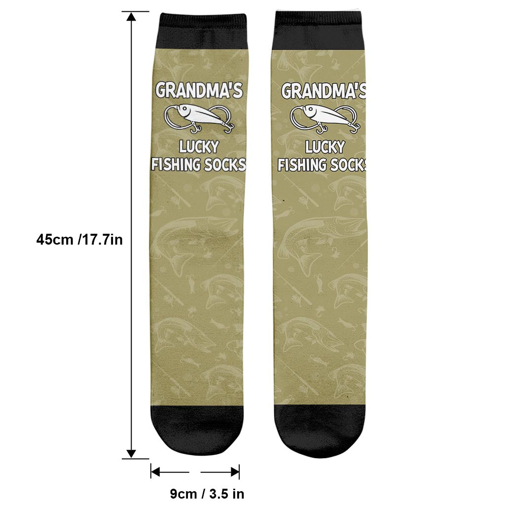 Lucky Fishing Socks - Gift for dad, uncle, aunt, grandma, grandpa, mom, son, daughter, brother, sister, granddaughter, grandson, husband, wife, boyfriend, girlfriend, friend, co-worker - Personalized Socks