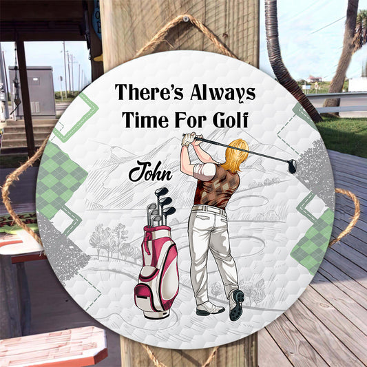 Für Golf ist immer Zeit – personalisiertes Golfrunden-Holzschild