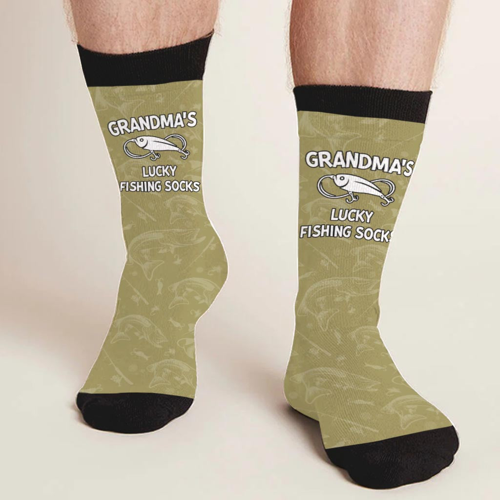 Lucky Fishing Socks - Gift for dad, uncle, aunt, grandma, grandpa, mom, son, daughter, brother, sister, granddaughter, grandson, husband, wife, boyfriend, girlfriend, friend, co-worker - Personalized Socks