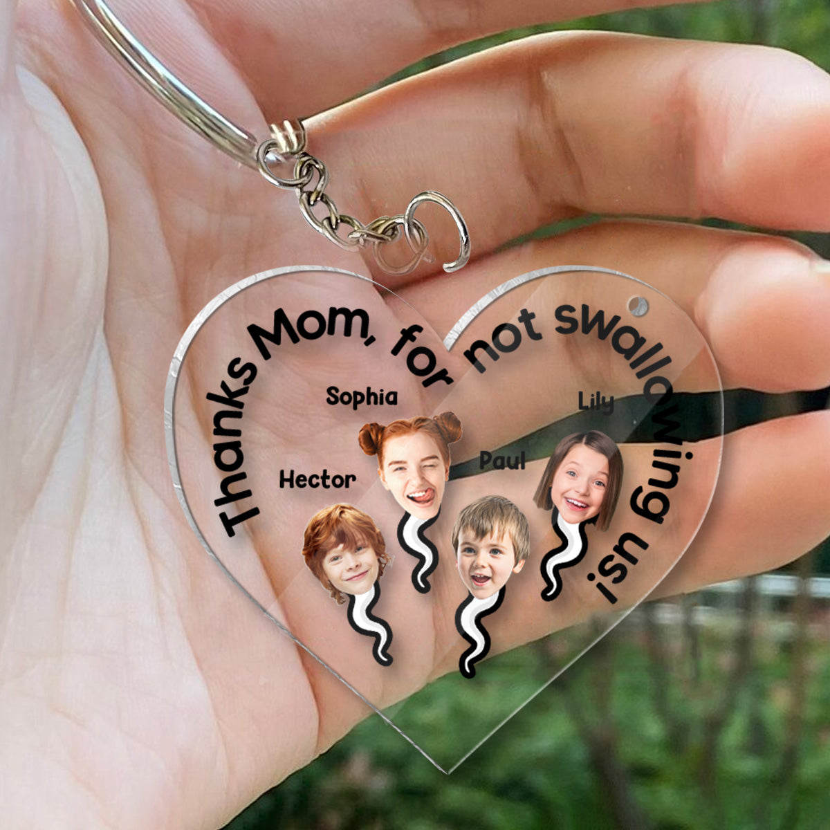 Danke Mama, dass du uns nicht verschluckt hast – Personalisierter transparenter Mutter-Schlüsselanhänger