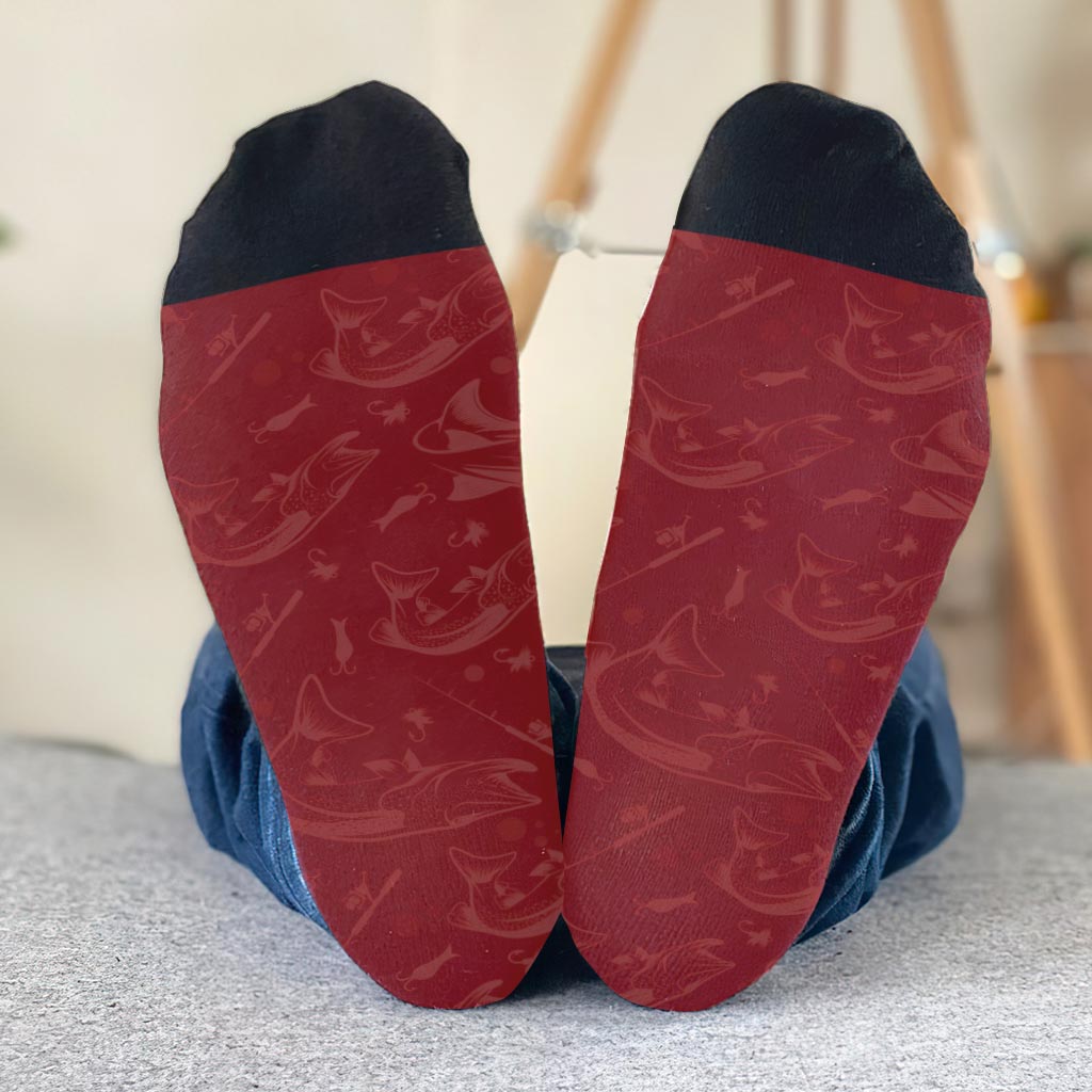 Glückssocken mit Anglermotiv – Geschenk für Papa, Onkel, Tante, Oma, Opa, Mama, Sohn, Tochter, Bruder, Schwester, Enkelin, Enkel, Ehemann, Ehefrau, Freund, Freundin, Freund, Kollege – Personalisierte Socken