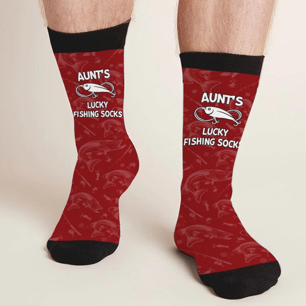 Glückssocken mit Anglermotiv – Geschenk für Papa, Onkel, Tante, Oma, Opa, Mama, Sohn, Tochter, Bruder, Schwester, Enkelin, Enkel, Ehemann, Ehefrau, Freund, Freundin, Freund, Kollege – Personalisierte Socken