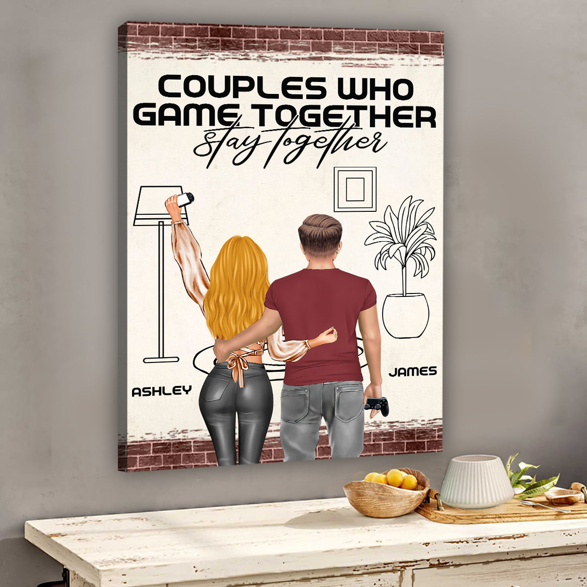 Gemeinsam spielende Paare bleiben zusammen – Personalisierte Videospiel-Leinwand und Poster