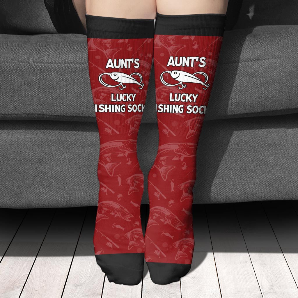 Glückssocken mit Anglermotiv – Geschenk für Papa, Onkel, Tante, Oma, Opa, Mama, Sohn, Tochter, Bruder, Schwester, Enkelin, Enkel, Ehemann, Ehefrau, Freund, Freundin, Freund, Kollege – Personalisierte Socken