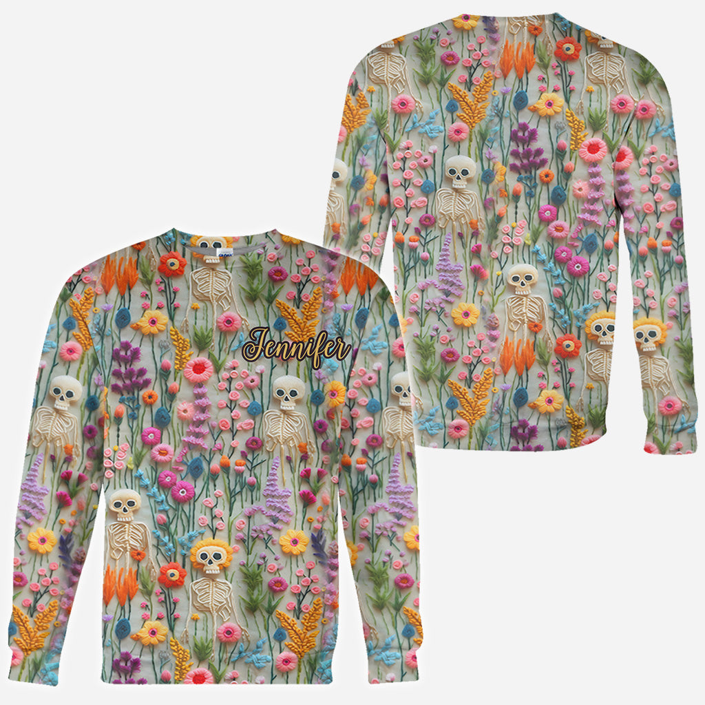 Blumenskelett - Personalisiertes Totenkopf-Shirt