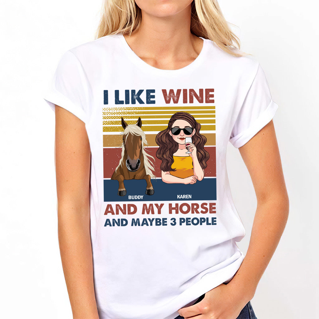 Ich mag Wein und mein Pferd – personalisiertes Pferde-T-Shirt & Hoodie