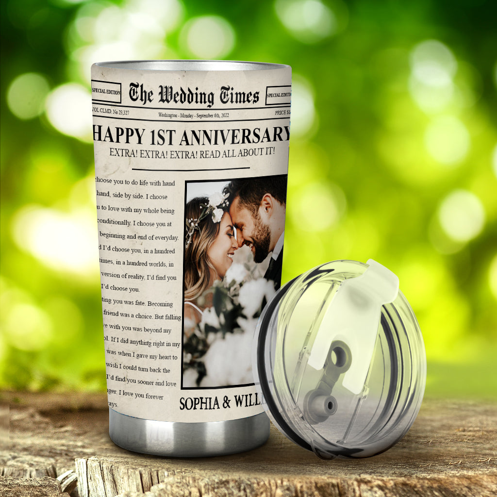 Herzlichen Glückwunsch zum Jahrestag! – Personalisierter Becher für Ehepaare (aus der Wedding Times Zeitung)