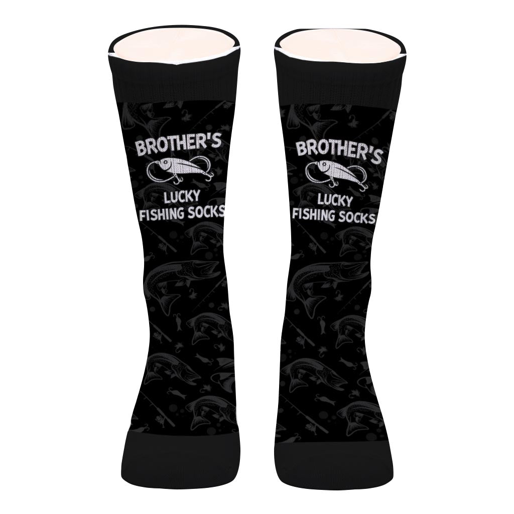 Glückssocken mit Anglermotiv – Geschenk für Papa, Onkel, Tante, Oma, Opa, Mama, Sohn, Tochter, Bruder, Schwester, Enkelin, Enkel, Ehemann, Ehefrau, Freund, Freundin, Freund, Kollege – Personalisierte Socken