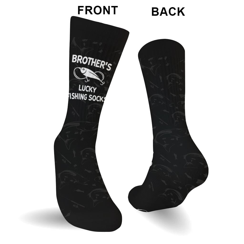 Glückssocken mit Anglermotiv – Geschenk für Papa, Onkel, Tante, Oma, Opa, Mama, Sohn, Tochter, Bruder, Schwester, Enkelin, Enkel, Ehemann, Ehefrau, Freund, Freundin, Freund, Kollege – Personalisierte Socken