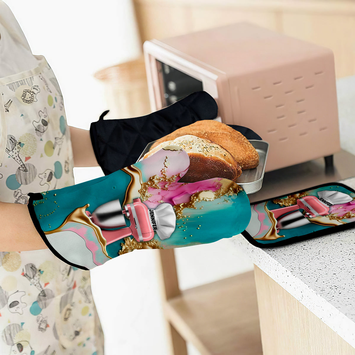 Love Baking – Personalisiertes Set aus Ofenhandschuhen und Topflappen