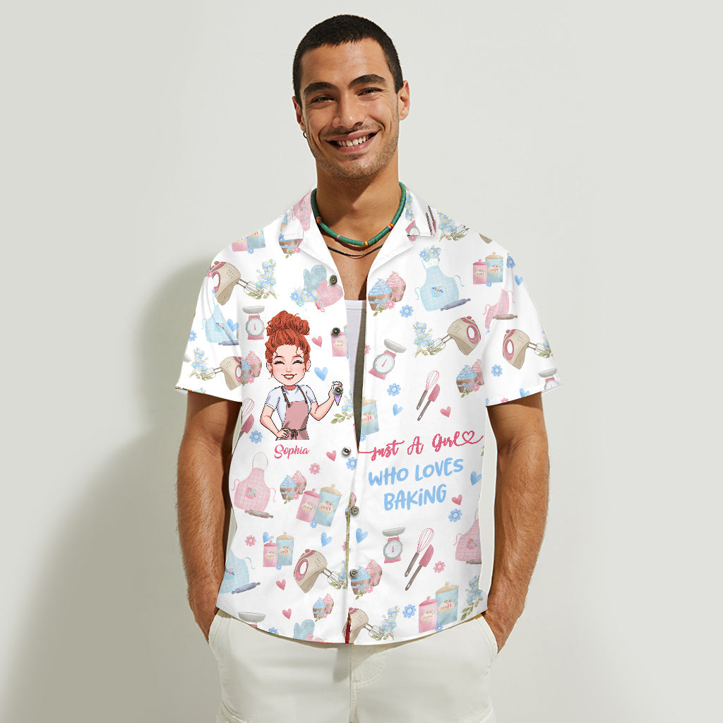 Einfach ein Mädchen, das Backen liebt – personalisiertes Hawaiihemd zum Backen