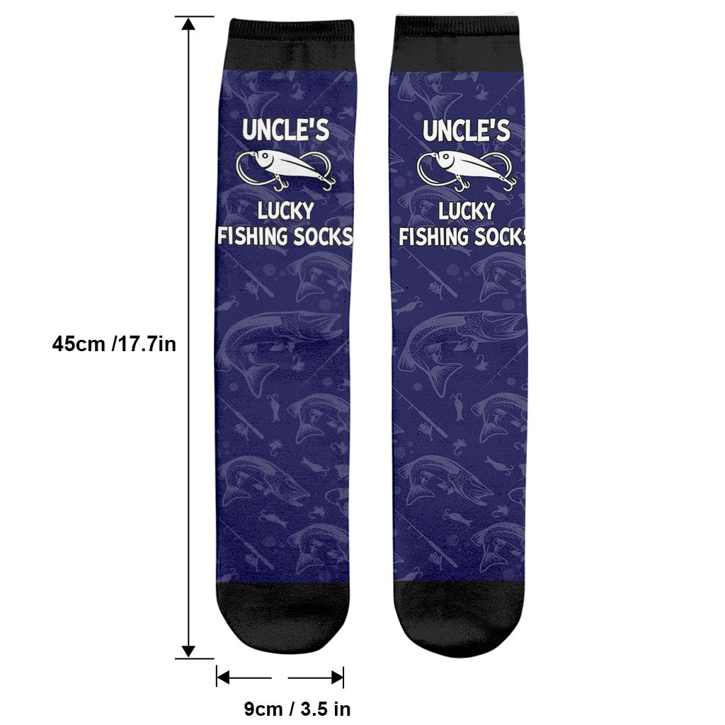 Glückssocken mit Anglermotiv – Geschenk für Papa, Onkel, Tante, Oma, Opa, Mama, Sohn, Tochter, Bruder, Schwester, Enkelin, Enkel, Ehemann, Ehefrau, Freund, Freundin, Freund, Kollege – Personalisierte Socken