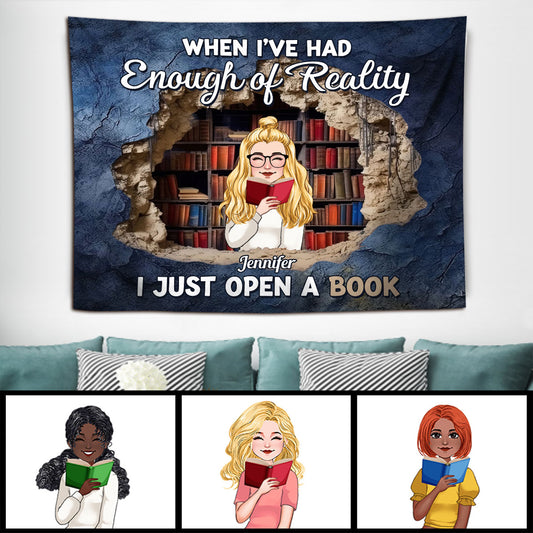 I Just Open My Book - Book gift for mom, daughter, girlfriend, wife - Personalized Wall Tapestry