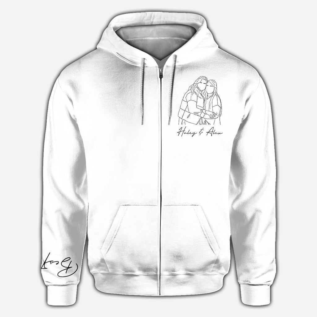 Beste Freundinnen-Strichzeichnung - Personalisiertes Bestie-Shirt mit Allover-Aufdruck