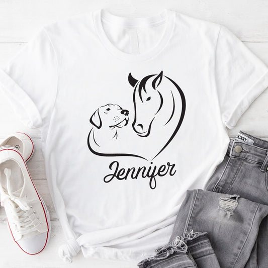 Pferd und Hund – Personalisiertes Pferde-T-Shirt und Hoodie