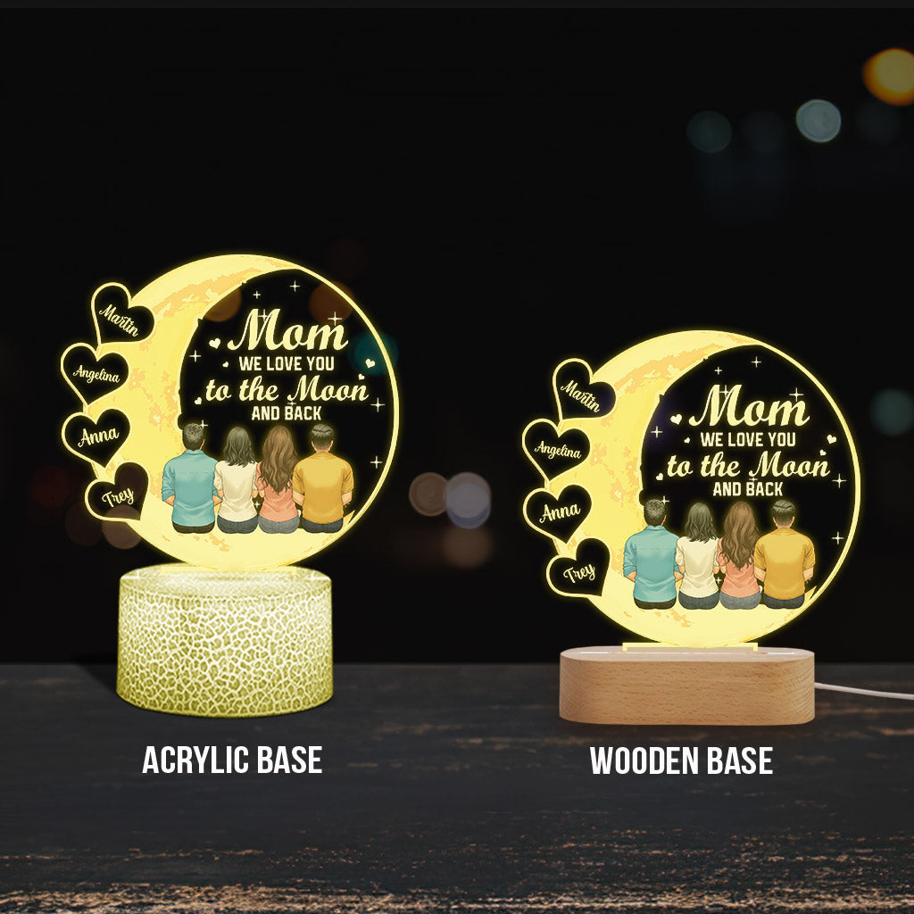 Wir lieben dich bis zum Mond und zurück – Personalisierte, mutterförmige Plakettenleuchte
