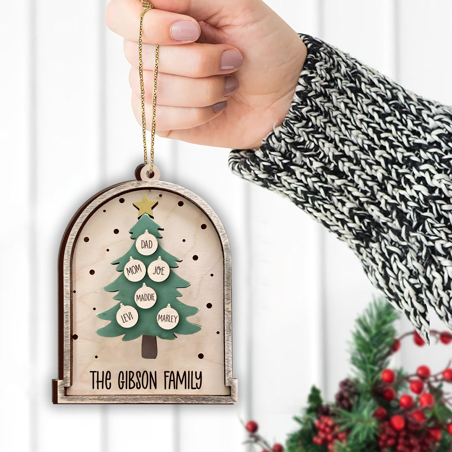 Weihnachtsbaum – Personalisierter zweilagiger Familienschmuck